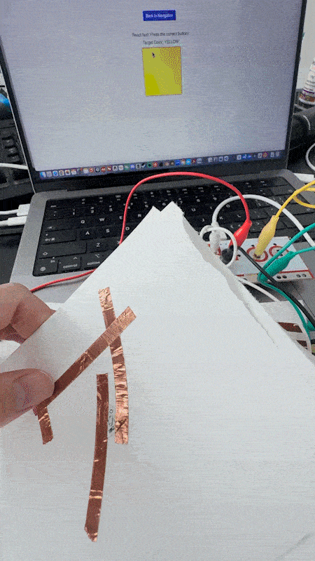 A Makey Makey pressure-based input triggering animations.
