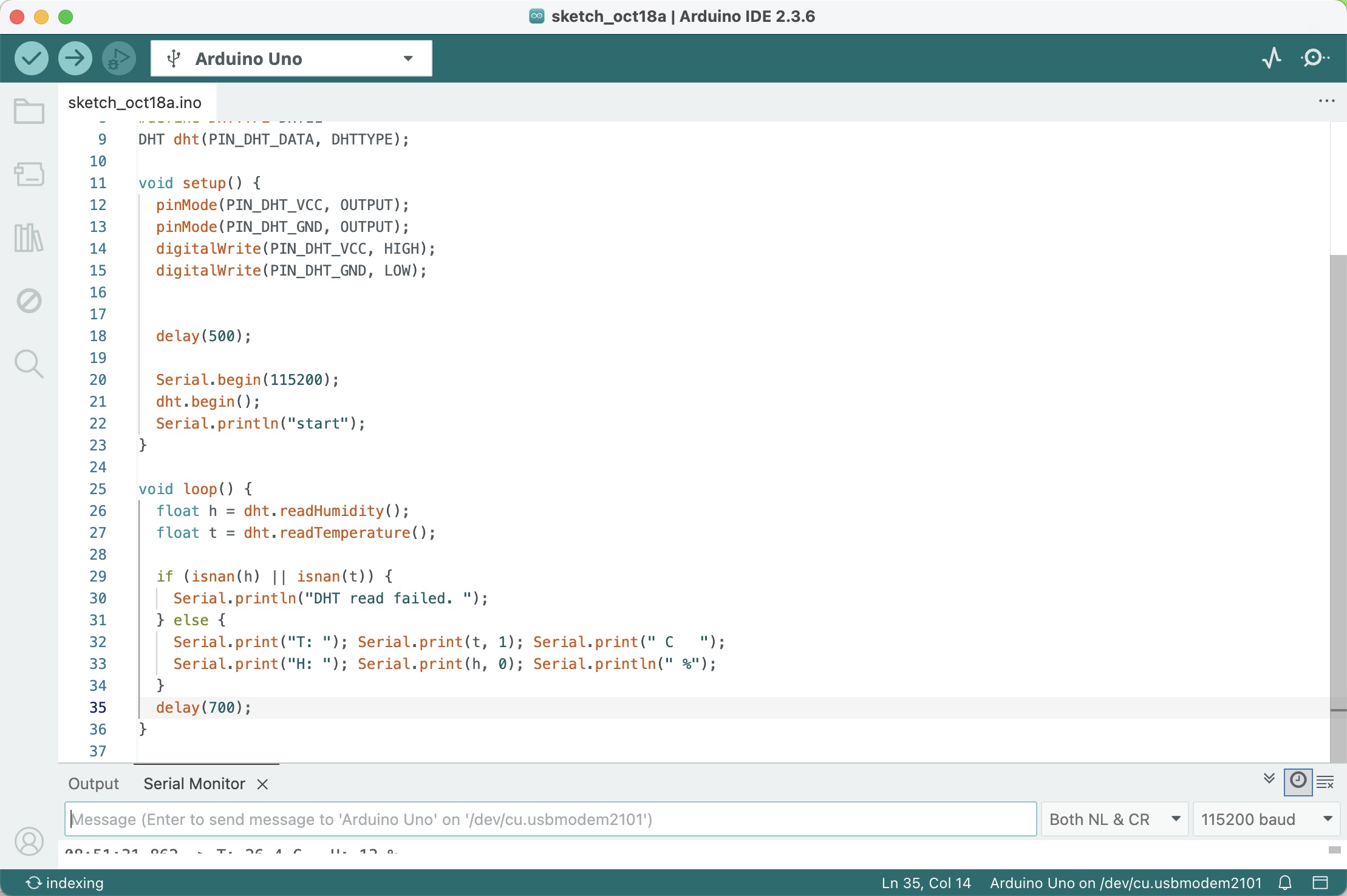 Arduino IDE DHT11 sketch