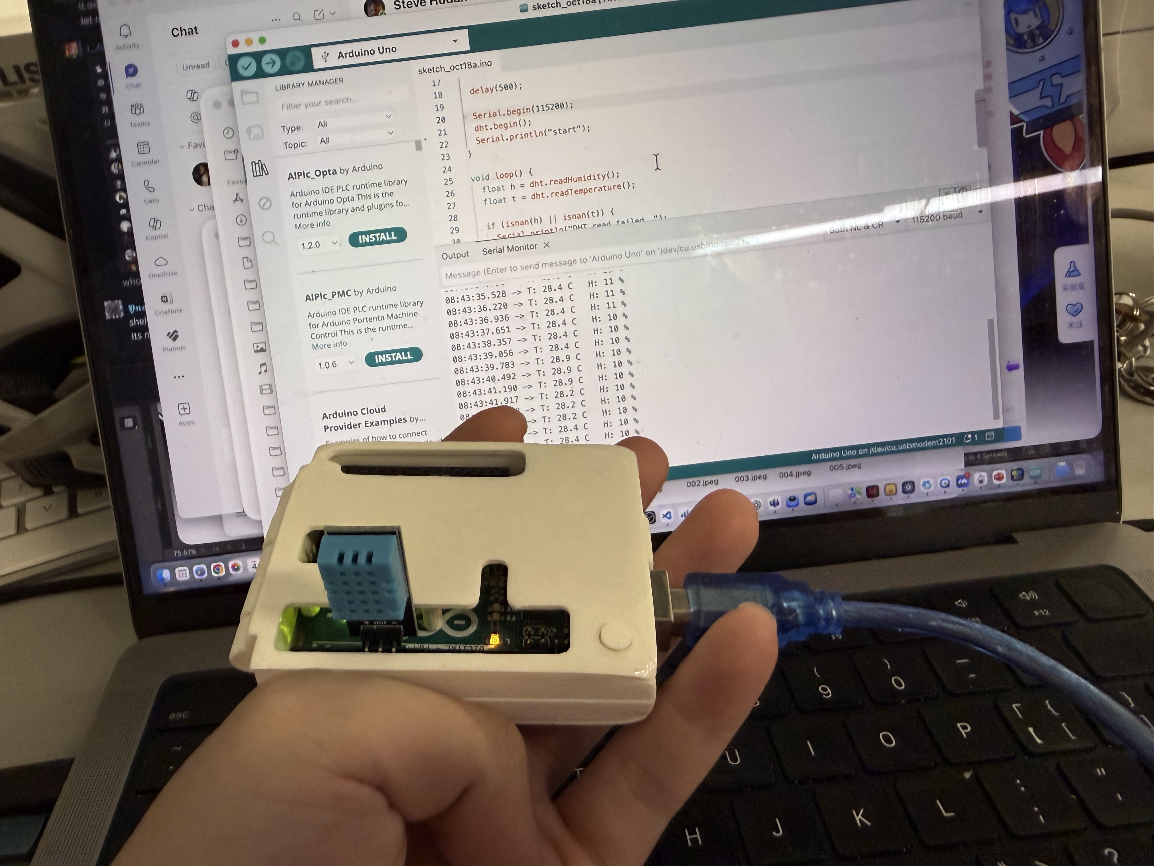 Sensor mounted in temporary case