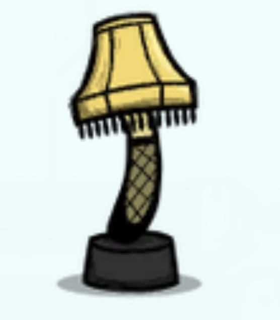 Step 0 — Reference style :a cartoon lamp icon used to lock rough proportions between shade, post, and base; not a real build photo—only a reference.