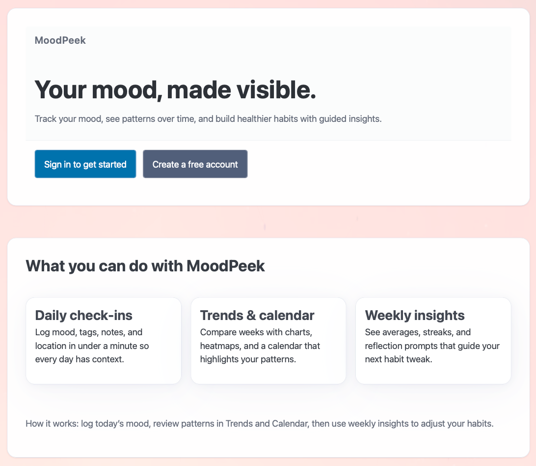 MoodPeek Pro calendar mood logging interface